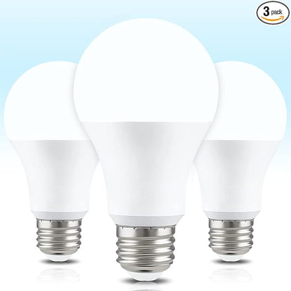 Neporal Full Spectrum Light Bulb, 6000K Natural Sunlight Bulbs, Cool White, 9W 60W Equivalent A19, E26/E27 LED Light Bulbs for Study Office Bedroom Living Room, Pack of 3