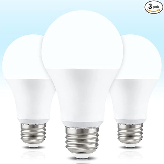 Neporal Full Spectrum Light Bulb, 6000K Natural Sunlight Bulbs, Cool White, 9W 60W Equivalent A19, E26/E27 LED Light Bulbs for Study Office Bedroom Living Room, Pack of 3