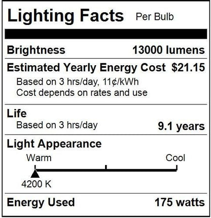 Diodesy- M57 Metal Halide Lamp 175W Probe Start 13000 Lumen E26 Medium Base 4200K Cool-White White Coated ED17 Shape 10000 Hour High Intensity Discharge Outdoor Light Bulb for Street Parking Pack of 2