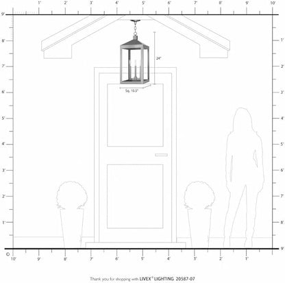 Livex Lighting Lantern 20587-01 Transitional Three Light Outdoor Pendant from Nyack Collection Finish, 10.50 inches, 24.00x10.50x10.50, Antique Brass
