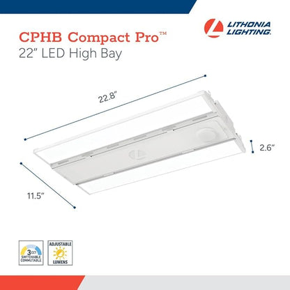 Lithonia Lighting Compact Pro LED High Bay Light, Ceiling Lighting Fixture, Adjustable 24000/27000/30000 Lumens, Selectable 4000K/5000K, MVOLT 120-277V (CPHB ALO16 MVOLT SWW9 80CRI DWH)