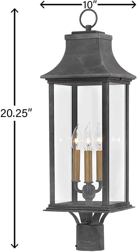 Hinkley Adair Collection Three Light Outdoor Post Top/Pier Mount, Aged Zinc w/Clear Glass