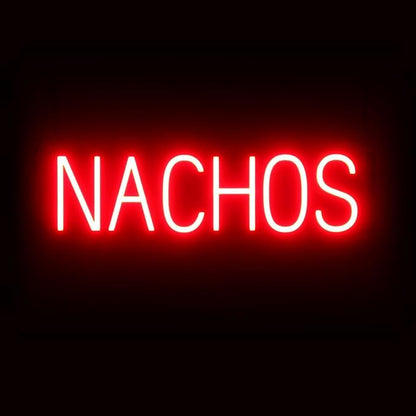 SpellBrite NACHOS Sign | Food-Related Sign with Neon Look, Red LED Light Source | 25.2" x 6.3"