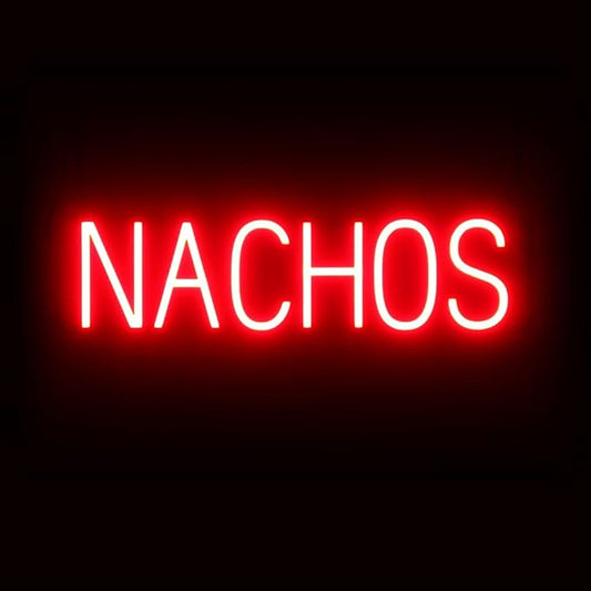 SpellBrite NACHOS Sign | Food-Related Sign with Neon Look, Red LED Light Source | 25.2" x 6.3"