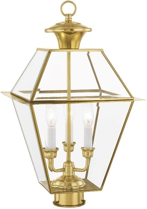 Livex Lighting Lantern 2384-91 Transitional Three Light Post-Top Lanterm from Westover Collection in Pwt, Nckl, B/S, Slvr. Finish, 12.00 inches, 21.5x12.00x12.00, Brushed Nickel