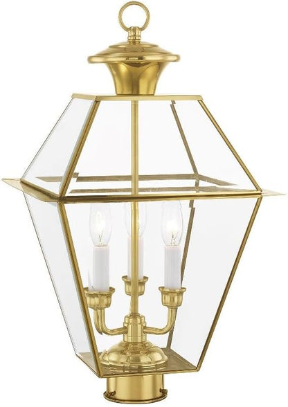 Livex Lighting Lantern 2384-91 Transitional Three Light Post-Top Lanterm from Westover Collection in Pwt, Nckl, B/S, Slvr. Finish, 12.00 inches, 21.5x12.00x12.00, Brushed Nickel