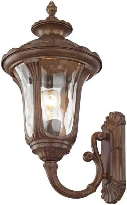 Livex Lighting 7652-58 Oxford 1 Light Imperial Bronze Cast Aluminum Wall Lantern with Light Amber Water Glass
