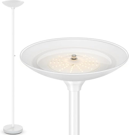 30W Torchiere Floor Lamp - 3600LM Super Bright LED Floor Lamp, 71 Inch Stepless Dimmable Standing Lamp with 3000K Lighting, Rotary Switch, Tall Metal Torch Floor lamps for Living Room/Bedroom (White)
