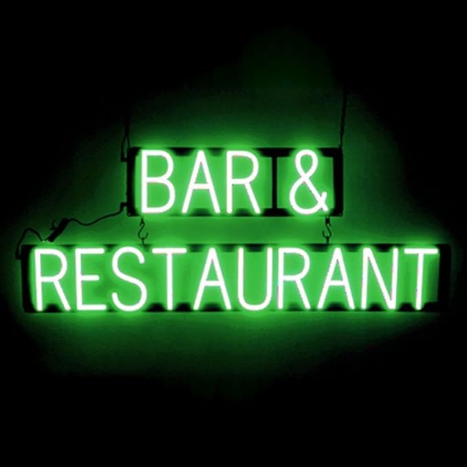 SpellBrite BAR & RESTAURANT Sign | Food-Related Sign with Neon Look, Green LED Light Source | 39.3" x 15.0"
