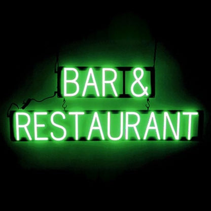 SpellBrite BAR & RESTAURANT Sign | Food-Related Sign with Neon Look, Green LED Light Source | 39.3" x 15.0"