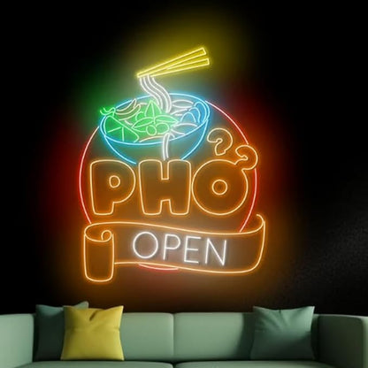 Open Pho Neon Sign, 25"Pho Bowl Led Neon Light, Vietnam Pho Food Neon Kitchen Wall Art, Vietnamese Restaurant Wall Décor