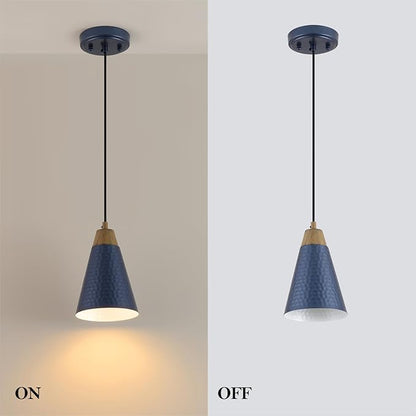 Dijiahua Blue Kitchen Pendant Lighting Over Island 3 Pack,Small Modern Farmhouse Chandeliers Navy Hammered Metal Shade,Mini Vintage Adjustable Cord Hanging Ceiling Lamp Fixtures Over Sink