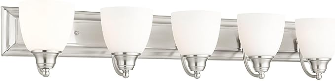 Livex Lighting 10505-91 Transitional Five Light Bath Vanity from Springfield Collection in Pwt, Nckl, B/S, Slvr. Finish, Brushed Nickel, 36 x 7 x 7