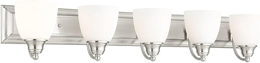 Livex Lighting 10505-91 Transitional Five Light Bath Vanity from Springfield Collection in Pwt, Nckl, B/S, Slvr. Finish, Brushed Nickel, 36 x 7 x 7