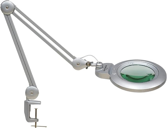 Bifocals Magnifying Desk Lamp with Clamp, 5 Diopter with 20 Diopter, 6 Inch Detachable Lens and 120PCS LEDs, 3 Color Modes 1200 Lumens Swivel Arm Magnifying Lamp with Light for Crafts (Silver)