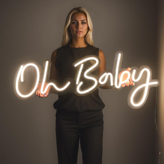 DIVATLA 38"x15" Large Oh Baby Sign for Backdrop - Oh Baby Neon Sign Dimmable Light Up Sign for Gender Reveal, Wedding, Birthday Party Bedroom Wall Decor