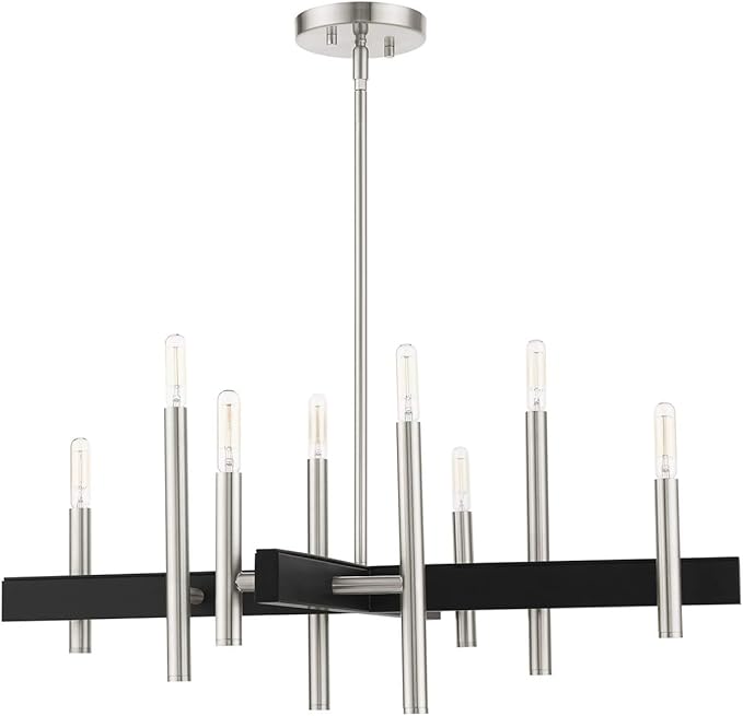 Livex Lighting 49348-91 Denmark Collection 8-Light Chandelier with Exposed Bulbs, Brushed Nickel, 28 x 28 x 44