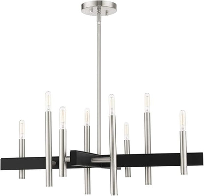 Livex Lighting 49348-91 Denmark Collection 8-Light Chandelier with Exposed Bulbs, Brushed Nickel, 28 x 28 x 44