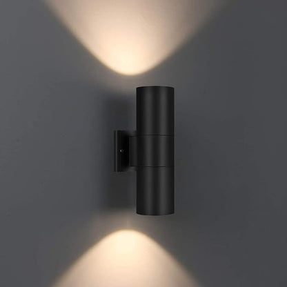 wowlite Modern Outdoor Wall Lights, Up and Down Lights Wall Mount Cylinder Sconce Matte Black, Waterproof Exterior Lights Fixture for Porch Patio Garage Front Door, Pack of 2