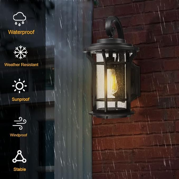 18‘’ Outdoor Exterior Wall Lantern Sconce Modern Farmhouse Wall Fixtures Lantern Porch Light Wall Mount Lighting Black Finish with Sended Glass for Outdoor Front Door, Garage, Patio