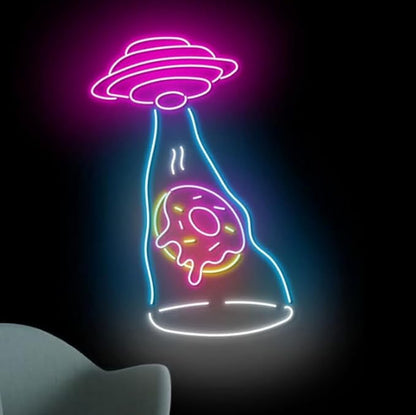 UFO Abduction Donut Neon Sign, Donut UFO Led Light Sign, Donut Bakery Wall Decor Size:20inch