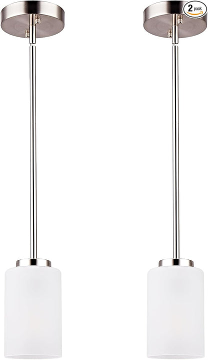 2 Pack Pendant Light Fixtures, Adjustable Brushed Nickel Hanging Ceiling Lights with White Frosted Glass Shades, House Indoor Light for Kitchen Island Bedroom