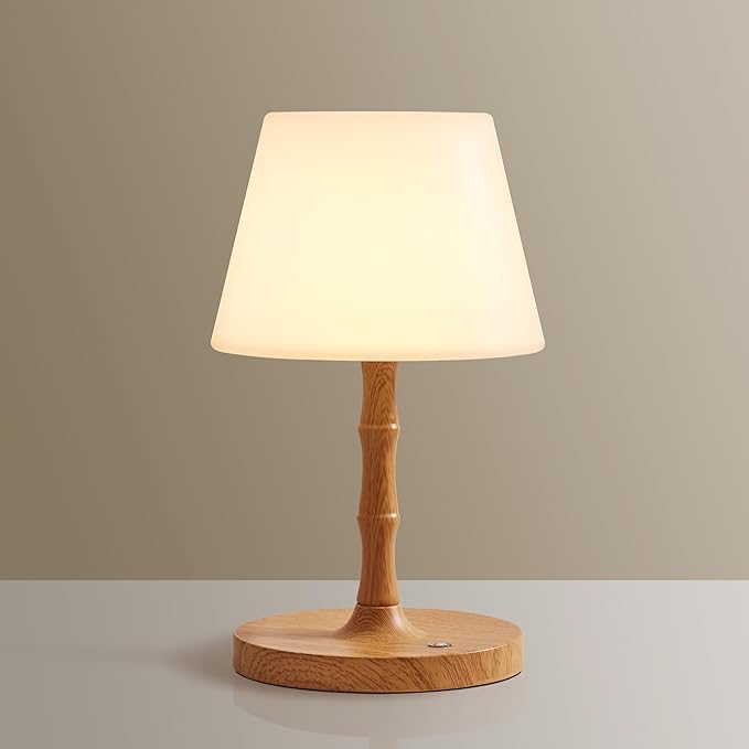 Desk Lamp Cordless Table Shower Lamp Waterproof,Rechargeable Battery Operated Lamps for Bedroom Night Stands,3 Colors Touch Dimmable Small Outdoor Lamps,4000mAh LED Wood Grain