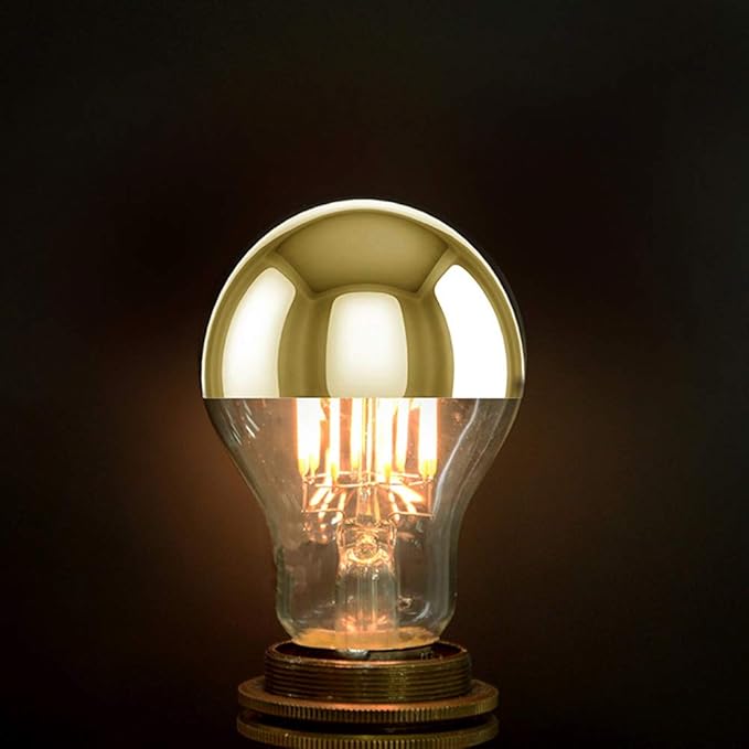 Lxcom Lighting A60/A19 Half Chrome Light Bulb 6W (60 Watt Equivalent) Dimmable Half Gold Reflected Light Warm White 2700K Decorative LED Edison Bulb E26 E27 Base Gold Tipped Mirror Bulbs,4 Pack