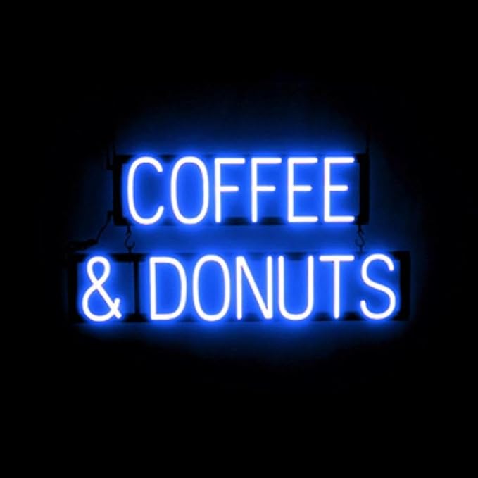 SpellBrite COFFEE & DONUTS Sign | Cafe-Related Sign with Neon Look, Blue LED Light Source | 30.8" x 15.0"