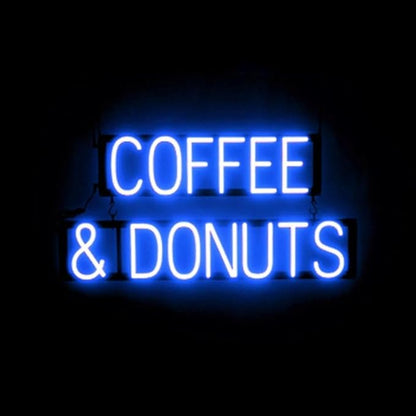 SpellBrite COFFEE & DONUTS Sign | Cafe-Related Sign with Neon Look, Blue LED Light Source | 30.8" x 15.0"