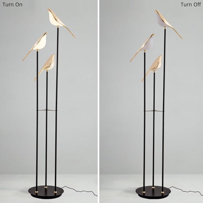 Modern Black and Gold Floor Lamp Unique Lamps Creative Bird Standing Floor Lamp Tall Metal Standing Light 3 Vivid Birds Shade Art Deco Floor Lamps for Living Room Bedroom - Warm Light