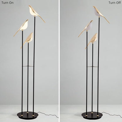 Modern Black and Gold Floor Lamp Unique Lamps Creative Bird Standing Floor Lamp Tall Metal Standing Light 3 Vivid Birds Shade Art Deco Floor Lamps for Living Room Bedroom - White Light