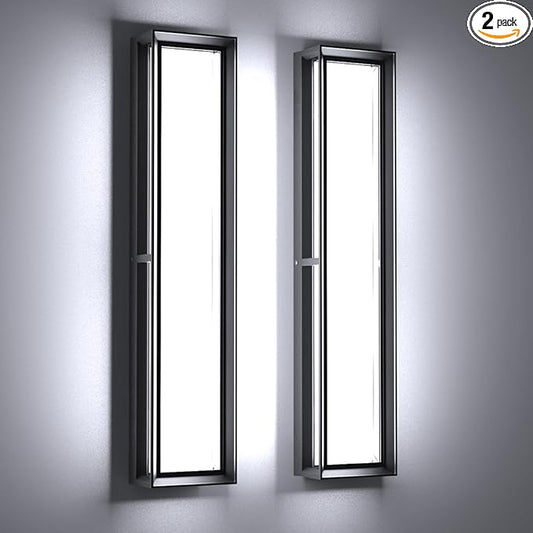Sytmhoe Outdoor Wall Sconce Lights,2Packs 10%-100% Dimmable LED Modern Porch & Patio Wall Light Fixture, 23.6in Black Exterior Sconce Wall Mounted Lights Suitable for Garage Courtyard House(6000K)