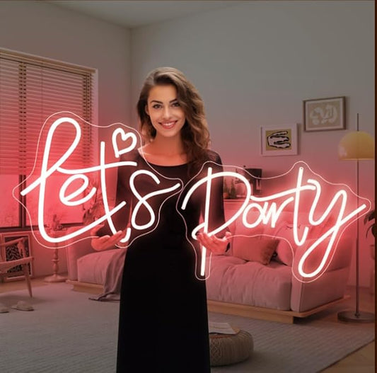 Colorful Super Large Let's Party Neon Sign for Bedroom Wall Super Neon Sign for Wall Decor for Bachelorette Party, Engagement Party, Birthday Party,Wedding Party