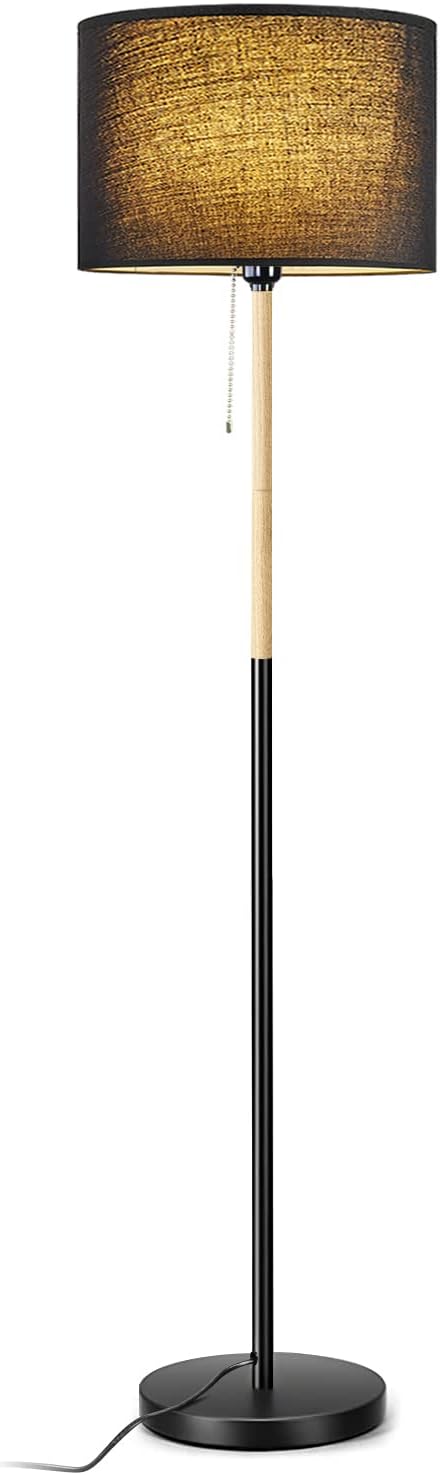 Modern Floor Lamp for Living Room Traditional Farmhouse Floor Lamps Mid-Century Pole Lamp with Linen Lamp Shade, Standing Tall Floor Lamps for Bedrooms and Office (Black)