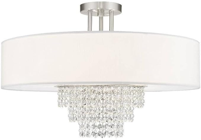 Livex Lighting 51029-91 Crystal Accents Five Light Ceiling Mount from Carlisle Collection in Pwt, Nckl, B/S, Slvr. Finish, Brushed Nickel