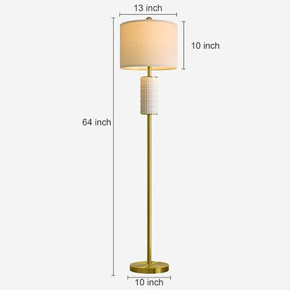 PoKat Gold Ceramic Floor Lamp for Living Room Bedroom, 64" Modern Standing Lamp with Rotary Switch, Tall Living Room Lamp Decor for Reading Corner, Home Office, Nursery, Brushed Gold