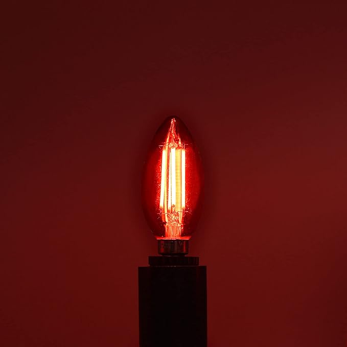 LUXRITE E12 LED Filament Red Light Bulbs, 4.5W (40W Equivalent), Colored Glass Candelabra Bulb, UL Listed, E12 Base, Indoor Outdoor, Porch, Decoration, Party, Holiday, Event, Home Lighting (4 Pack)