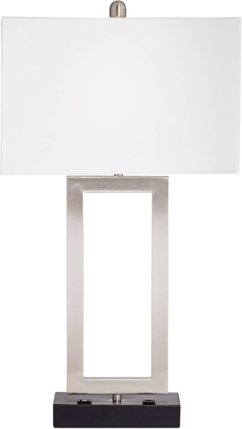 360 Lighting Todd Modern Table Lamp with Hotel Style USB and AC Power Outlet in Base 30" Tall Brushed Nickel Rectangle White Shade for Living Room Bedroom House Bedside Nightstand Home