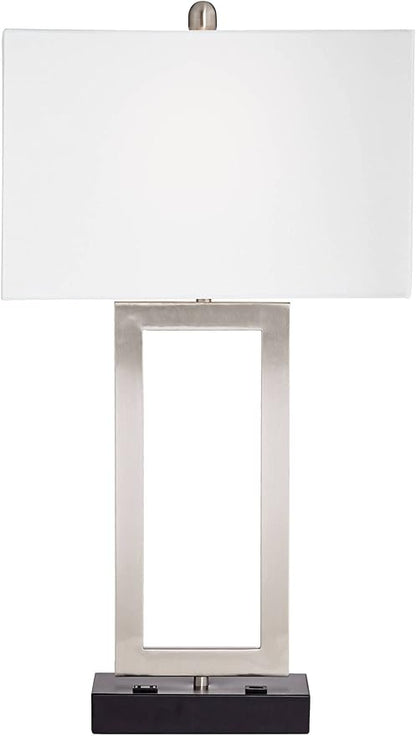360 Lighting Todd Modern Table Lamp with Hotel Style USB and AC Power Outlet in Base 30" Tall Brushed Nickel Rectangle White Shade for Living Room Bedroom House Bedside Nightstand Home