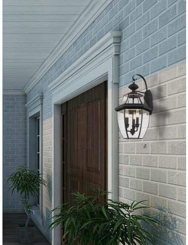 Livex Lighting 2351-04 Monterey 3 Light Outdoor Black Finish Solid Brass Wall Lantern with Clear Beveled Glass