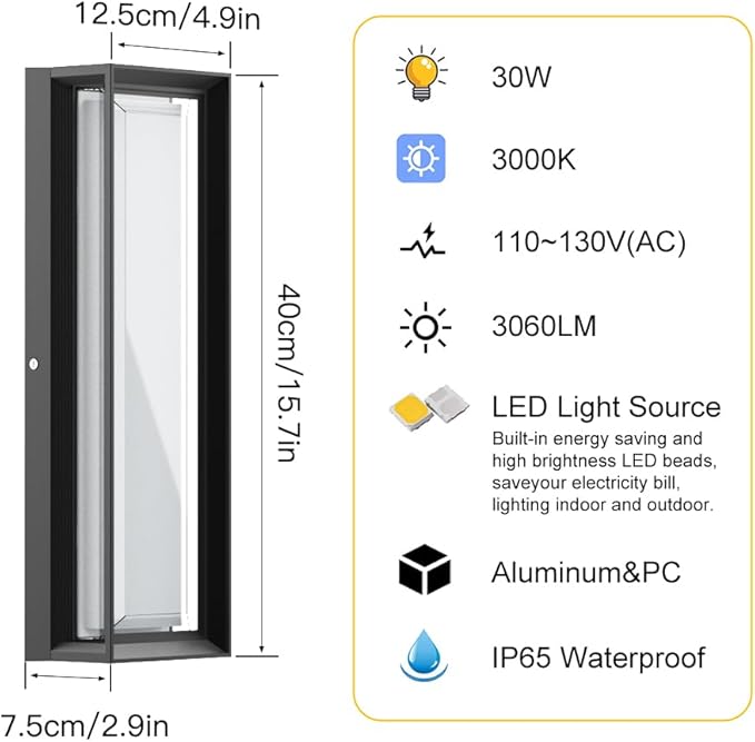 Sytmhoe LED Square Outdoor Wall Lights,16inch 3000K 10%-100% Dimmable Exterior Wall Light Aluminum&PC Body Waterproof IP65 led Porch Light for House Patio Garage Garden