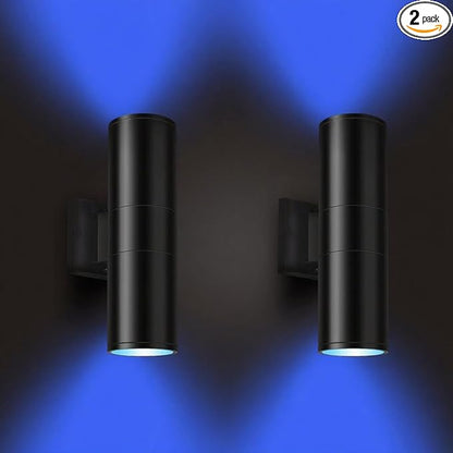 Exterior Double Up Down Outdoor Wall Lights,Mi.Light Remote Control RGB Color Changing 1000lm Warm White 3000k RGBW Cylinder Outdoor Wall Light,Smart LED Exterior Lighting (2 Pack)