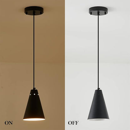 Black Pendant Light for Kitchen light fixtures,Small Modern Industrial Chandeliers with Cone Metal Shade,Mini Adjustable Cord Hanging Lighting Fixtures for Over island,Bar,Dining Room.(1 Pack)