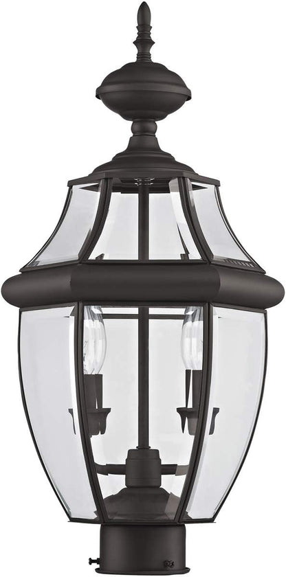 Livex Lighting 2254-07 Monterey 2 Light Outdoor Bronze Finish Solid Brass Post Head with Clear Beveled Glass