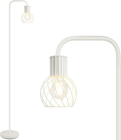Industrial Floor Lamp, White Standing Lamp Modern with 6W LED Bulb, Foot Switch, Metal Tall Floor Lamps for Living Room, Bedroom, Office, Den, Vintage Stand Up Light, Minimalist Mid Century Pole Lamp