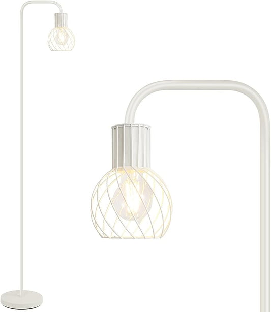 Industrial Floor Lamp, White Standing Lamp Modern with 6W LED Bulb, Foot Switch, Metal Tall Floor Lamps for Living Room, Bedroom, Office, Den, Vintage Stand Up Light, Minimalist Mid Century Pole Lamp