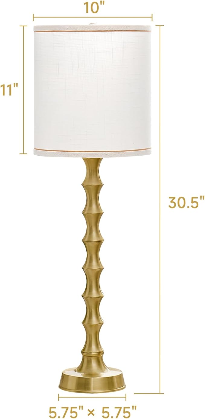 30.5" Gold Buffet Table Lamps Set of 2 with White Lampshade, Tall Skinny Gold Lamps Set of 2 for Living Room, Sideboard & Home Office