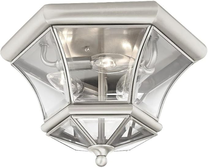 Livex Lighting 7053-07 Monterey 3 Light Outdoor/Indoor Bronze Finish Solid Brass Flush Mount with Clear Beveled Glass
