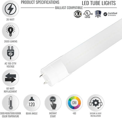 LEDMyplace 20W 4Ft LED Tube Light Bulb, Double Ended Ballast Compatible, Frosted Lens, 5000K Daylight White, 60W Replacement, for ‎Office, Warehouse, Supermarket, Parking, Pack of 4
